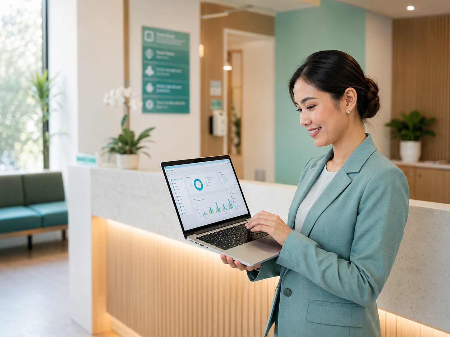 Tenaga kesehatan menggunakan platform digital SIMAK di klinik modern